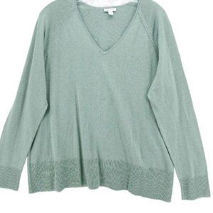 J. Jill Lightweight V-neck Sweater Cotton Silk Muted Green/Gray XL